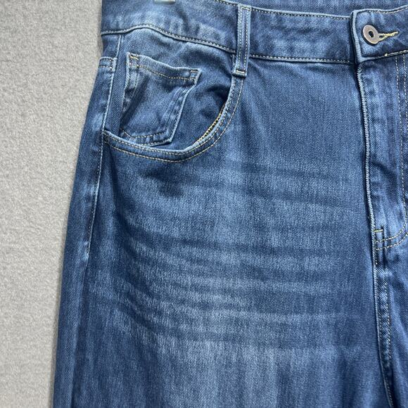Halara Flex High Waisted Pockets Rolled Hem Wide Leg Boho Blue Spruce Size L - Picture 8 of 13
